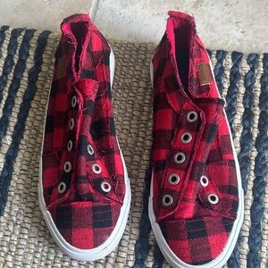 Blowfish Red Plaid Slip-On Sneakers